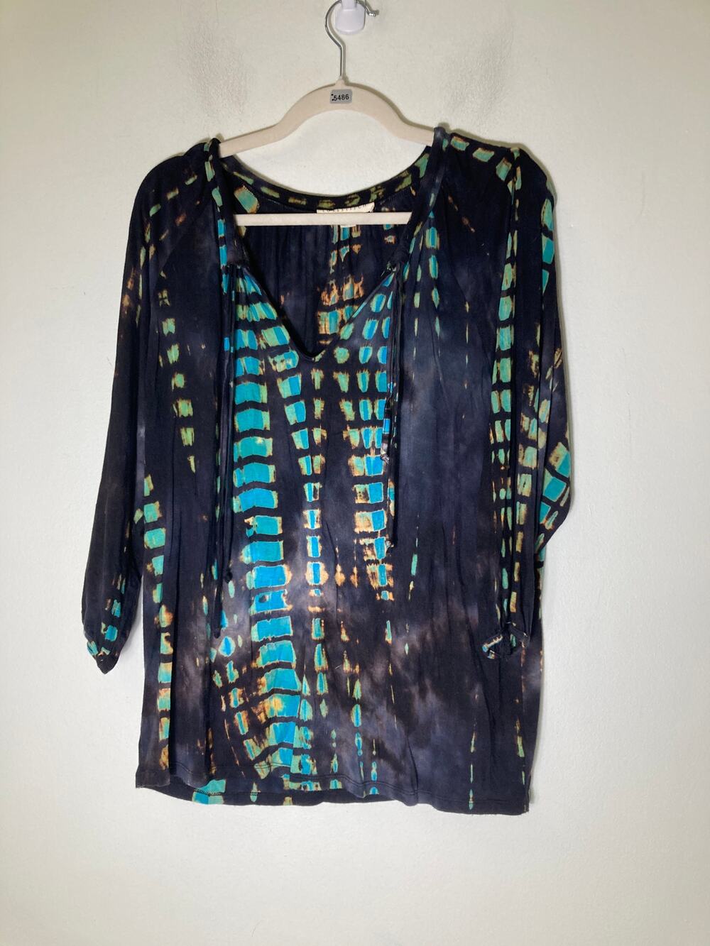 Lovestitch Black Tie Dye Long Sleeve V-Neck Top Sz M